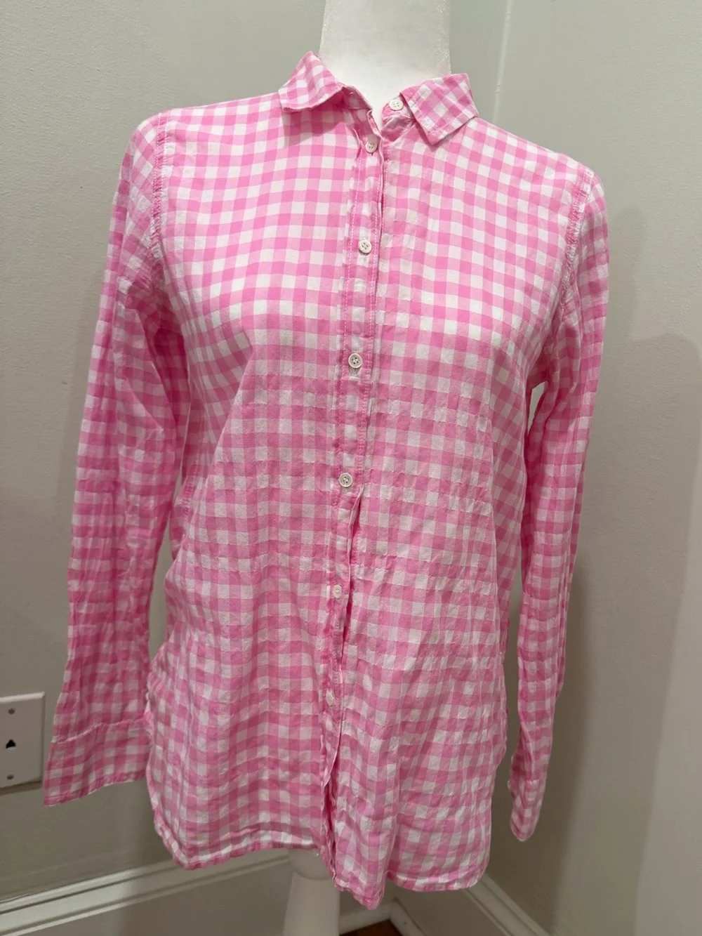 J. Crew Pink and White Gingham Button-Down Shirt
